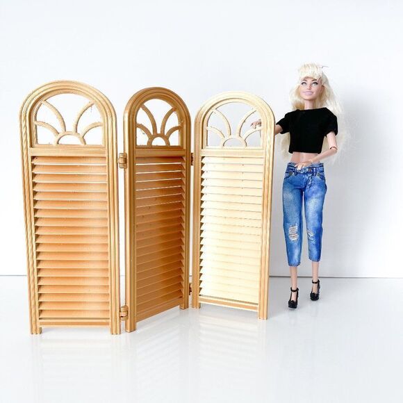3-Panel Gold Screen for Dolls 1:6 Scale Furniture 12” Barbie Integrity Blythe - Picture 1 of 5